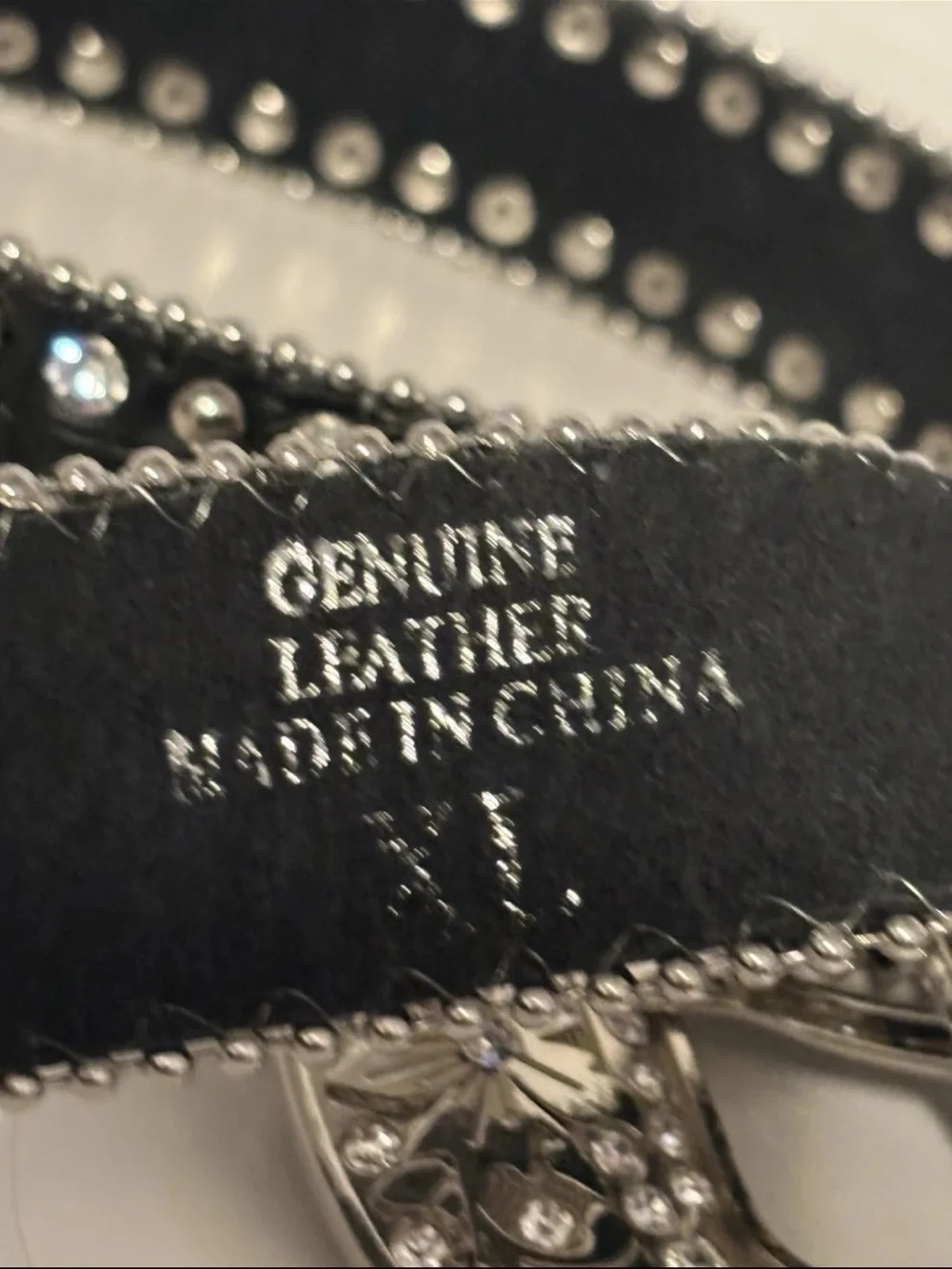 Black Leather W/Silver Finish Buckle Western Cowgirl Crystal Studded Belt Sz XI